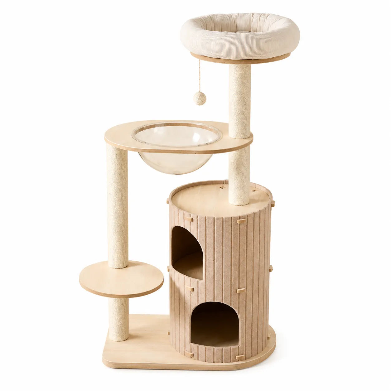 ADS PET Natural Wood Multi-Cat Tower with Double Condo & Scratching Posts