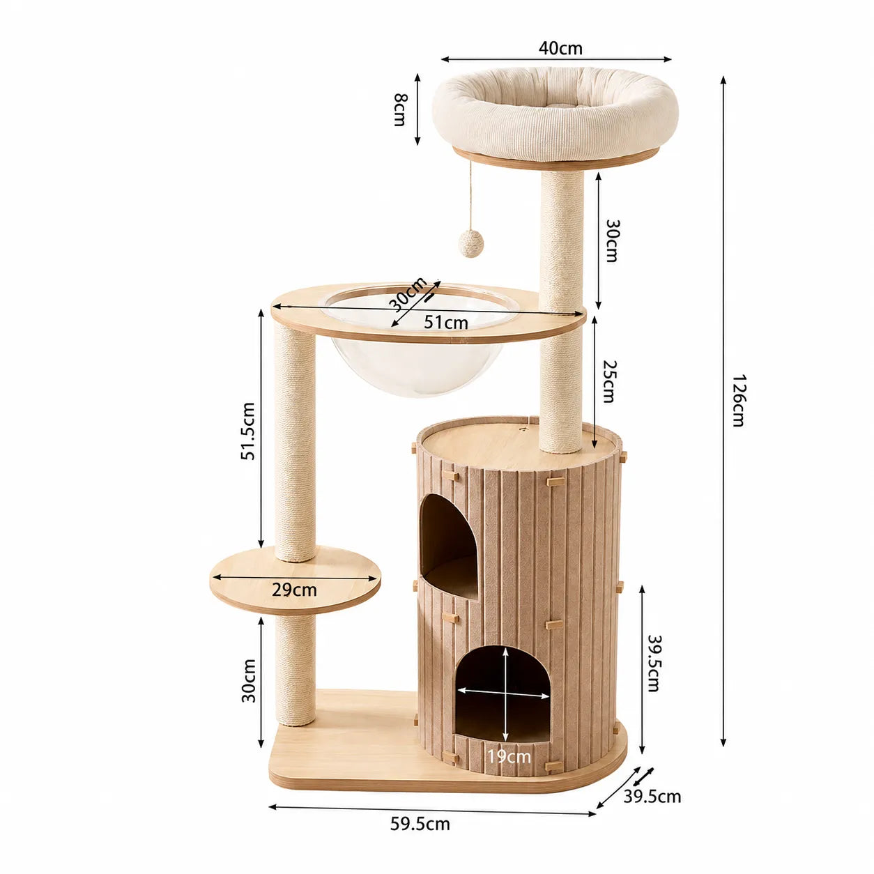 ADS PET Natural Wood Multi-Cat Tower with Double Condo & Scratching Posts