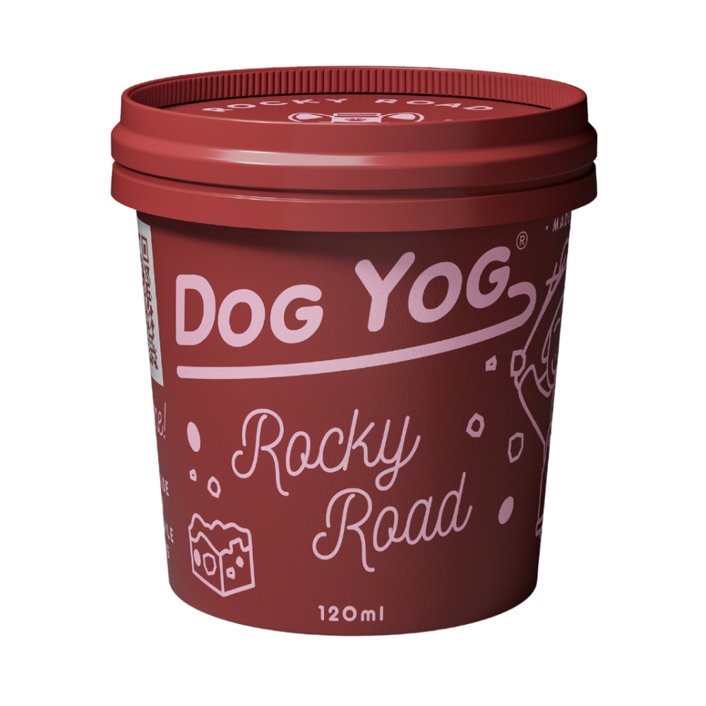 Dog Yog Rocky Road 120 mL pot, angled view