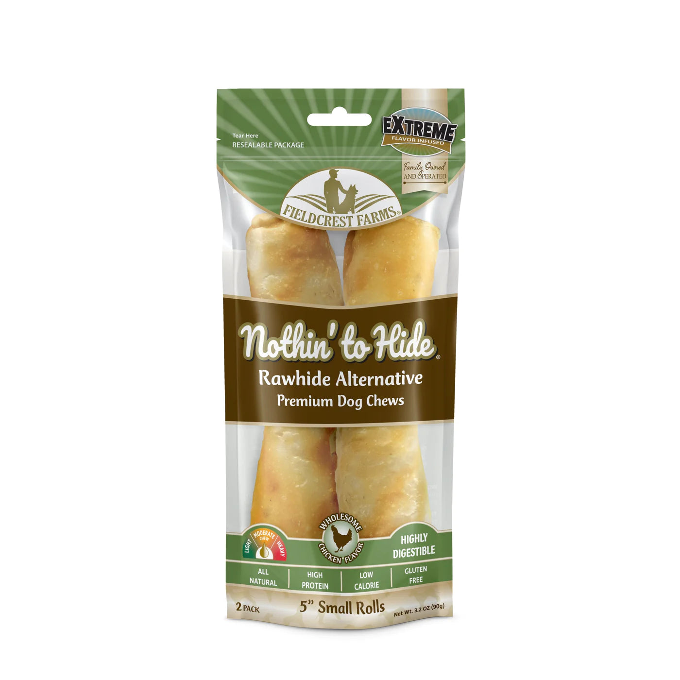 NOTHIN' TO HIDE Dog Treats Chicken Roll Small 5 Inch 2 Pack