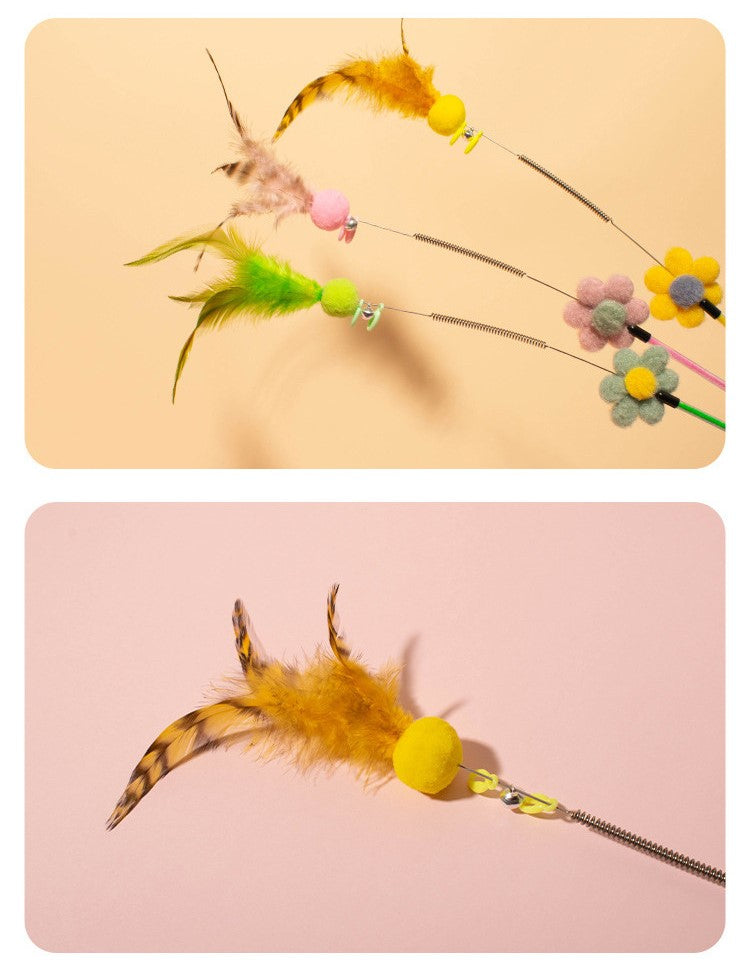 BELOVED Pet Flower Feather w Ball Wand Teaser Cat Toy - 60cm