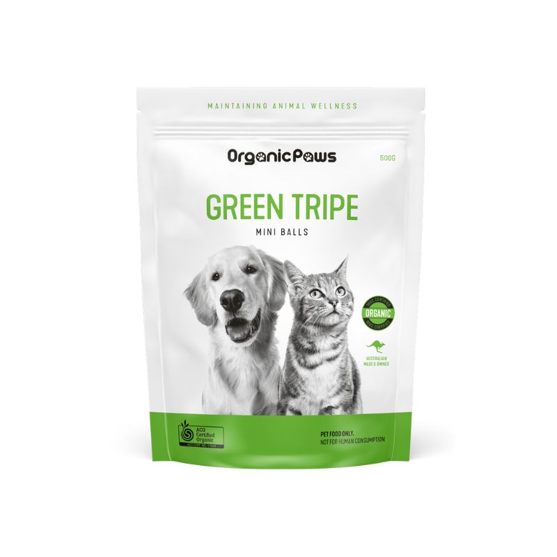ORGANIC PAWS Green Tripe Mini Balls Raw Dogs & Cat Food 500G