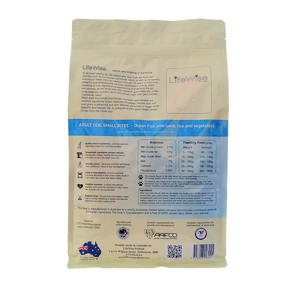 LIFEWISE Ocean Fish Small Bites with Rice Dry Dog Food back image