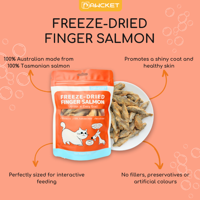 PAWCKET FREEZE DRIED FINGER SALMON DOGS CATS TREATS 