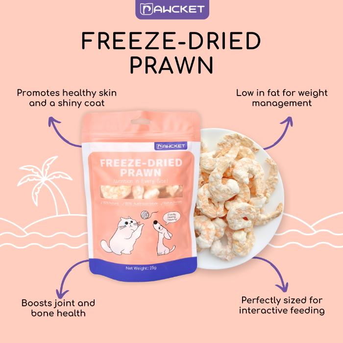 PAWCKET FREEZE DRIED PRAWN DOGS CATS TREATS 25G