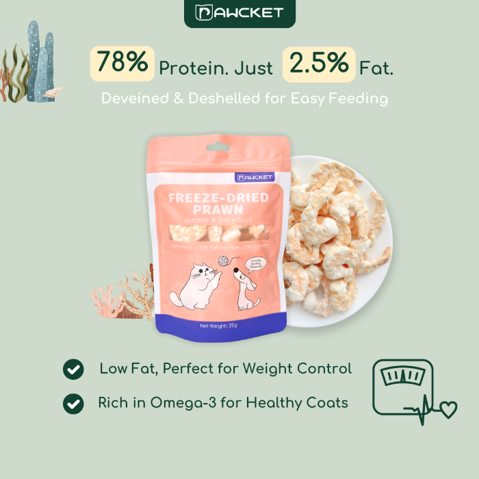 PAWCKET FREEZE DRIED PRAWN DOGS CATS TREATS 25G