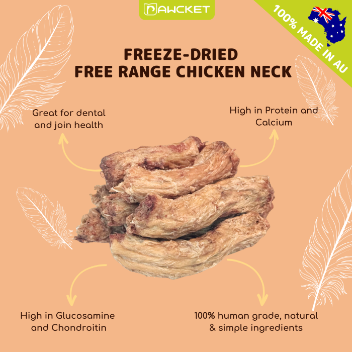 PAWCKET FREEZE DRIED CHICKEN NECK DOGS CATS TREATS