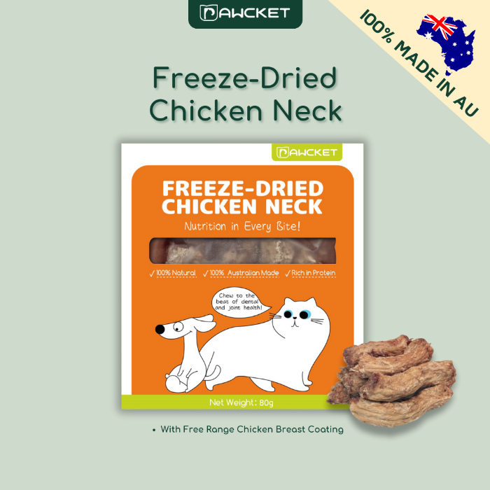 PAWCKET FREEZE DRIED CHICKEN NECK DOGS CATS TREATS 80G