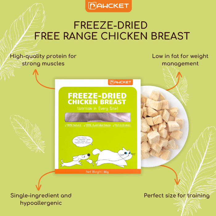 PAWCKET FREEZZE DRIED FREE RANGE CHICKEN BREAST DOGS CATS TREATS 80G INFOMATION