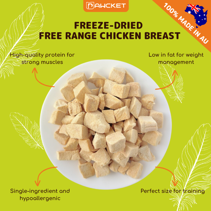PAWCKET FREEZZE DRIED FREE RANGE CHICKEN BREAST DOGS CATS TREATS 80G