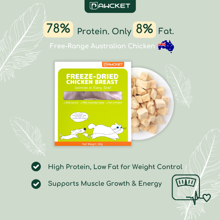 PAWCKET FREEZZE DRIED FREE RANGE CHICKEN BREAST DOGS CATS TREATS 80G-1