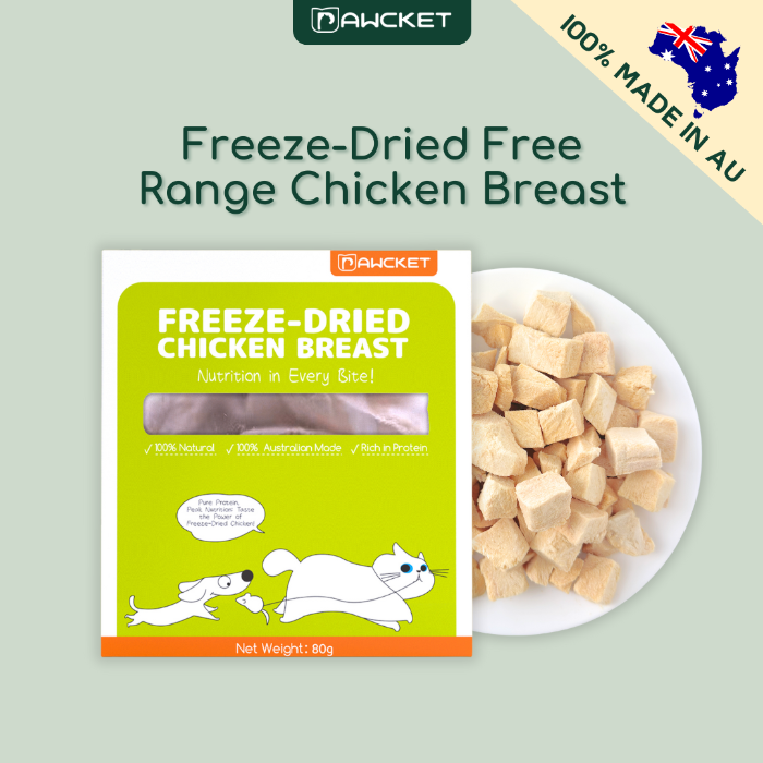 PAWCKET FREEZZE DRIED FREE RANGE CHICKEN BREAST DOGS CATS TREATS 80G
