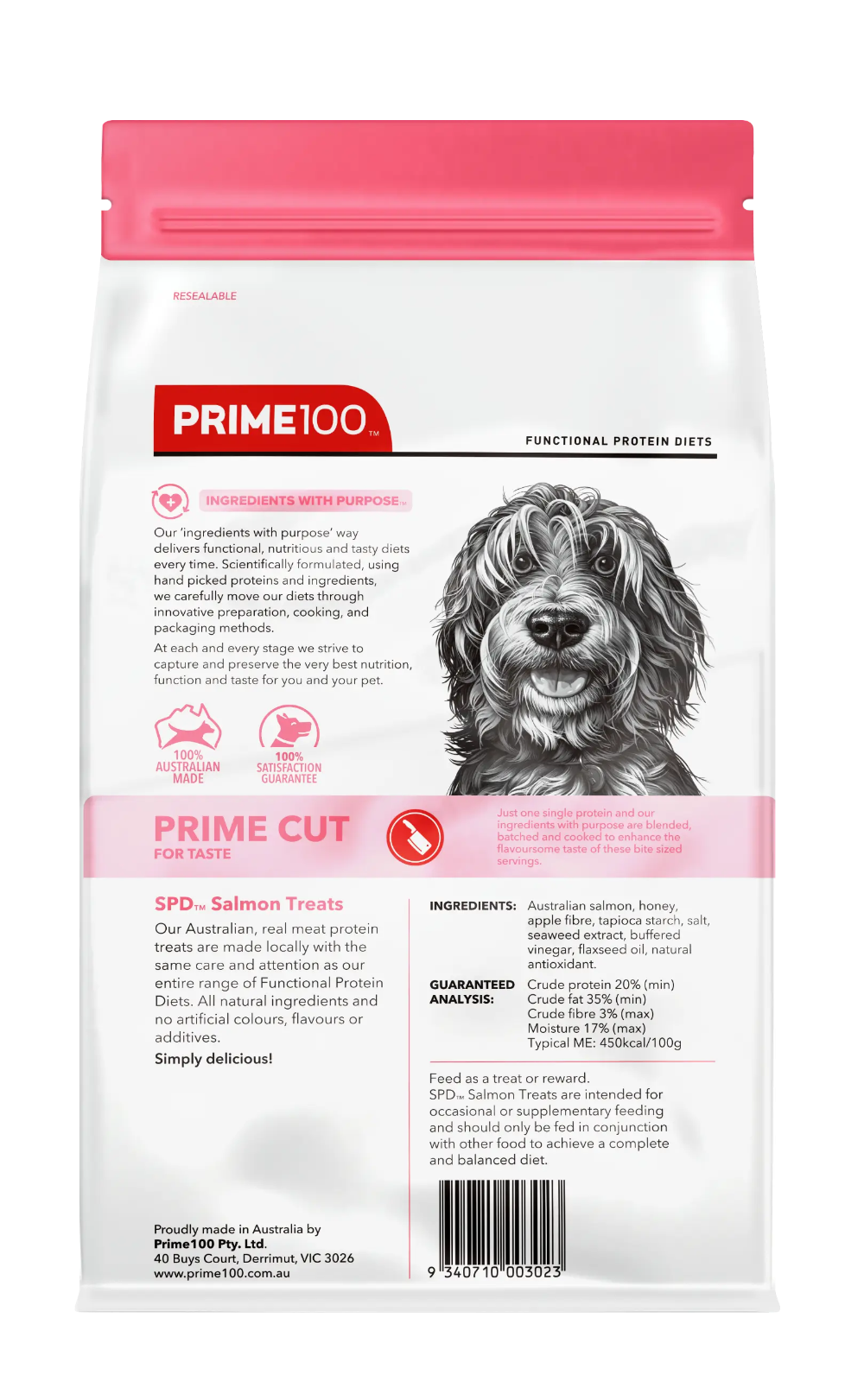 prime100 spd prime cut salmon dog treat packaging back