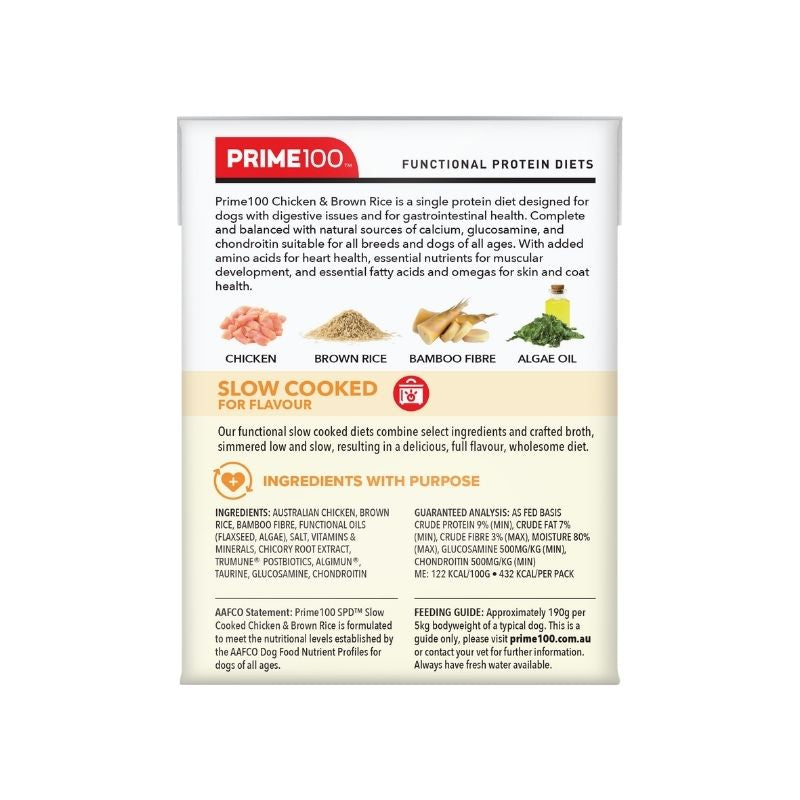 PRIME100 SPD™ Slow Cooked Chicken & Brown Rice Wet Dog Food 354g back