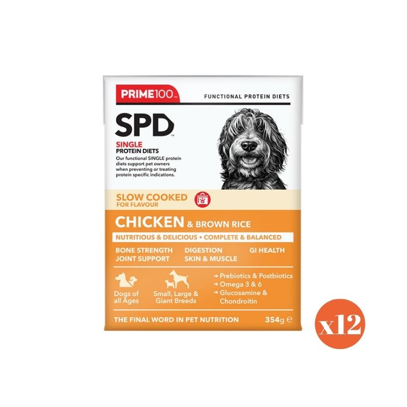 PRIME100 SPD™ Slow Cooked Chicken & Brown Rice Wet Dog Food 354gx12