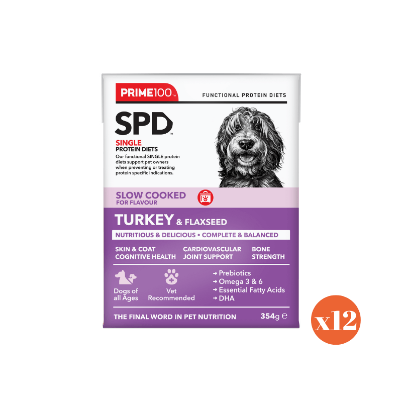 PRIME100 SPD™ Slow Cooked Turkey & Flaxseed Wet Dog Food 354gx12