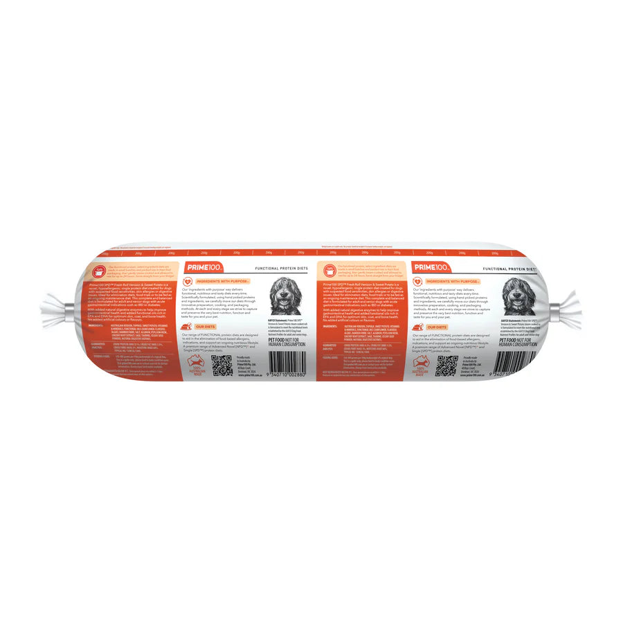 PRIME100 SPD Venison & Sweet Potato Fresh Dog Food Roll 2KG back