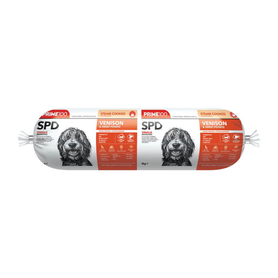 PRIME100 SPD Venison & Sweet Potato Fresh Dog Food Roll 2KG front