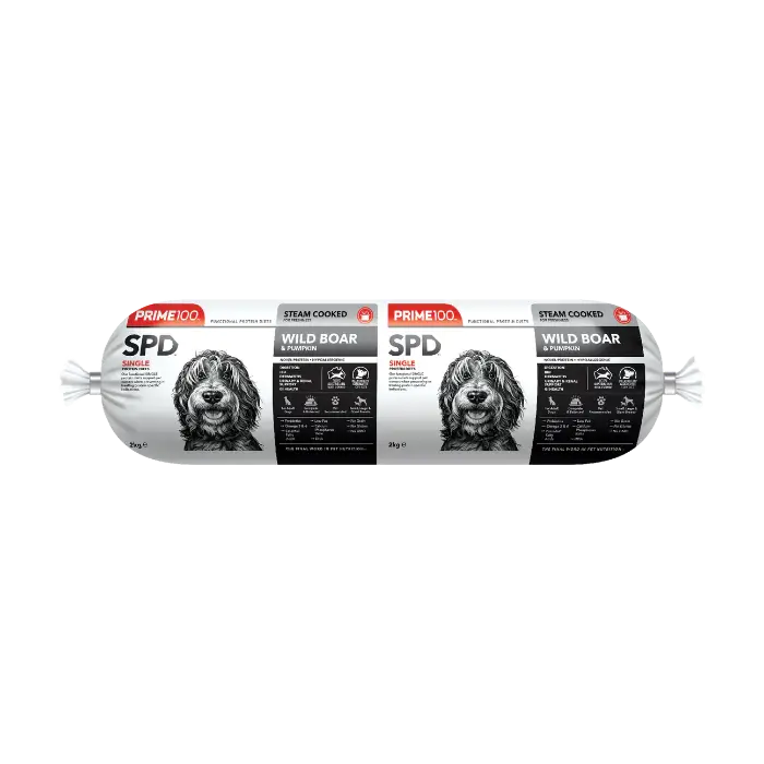 PRIME100 SPD Wild Boar & Pumpkin Fresh Dog Food Roll 2kg packaging front
