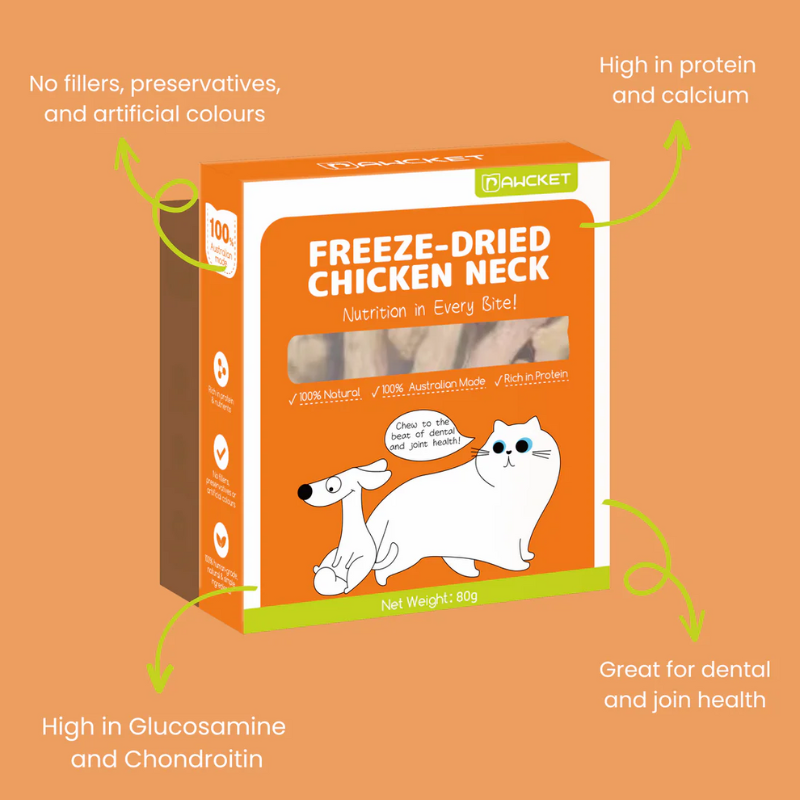 Pawcket Freeze Dried Raw Chicken Neck Dog Treat 80G features