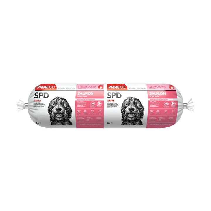 PRIME100 SPD Salmon & Tapioca Fresh Dog Food Roll 2KG front