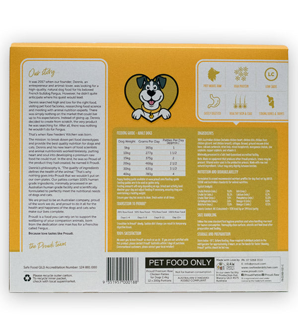 Proudi Chicken Raw Dog patties 2.4KG background