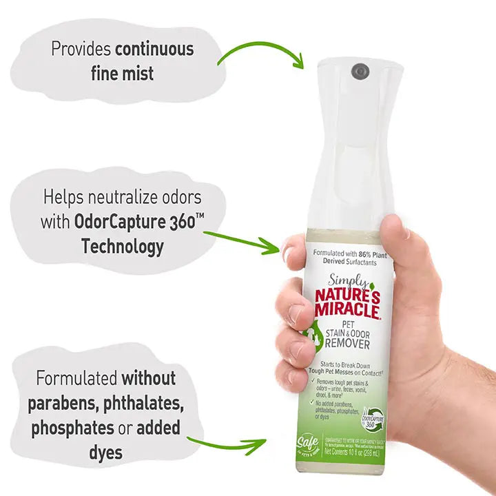 Nature's Miracle Simply Pet Stain and Odor Remover spray features