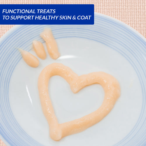 INABA Churu Skin & Coat purée piped onto a plate: functional treats to support healthy skin and coat
