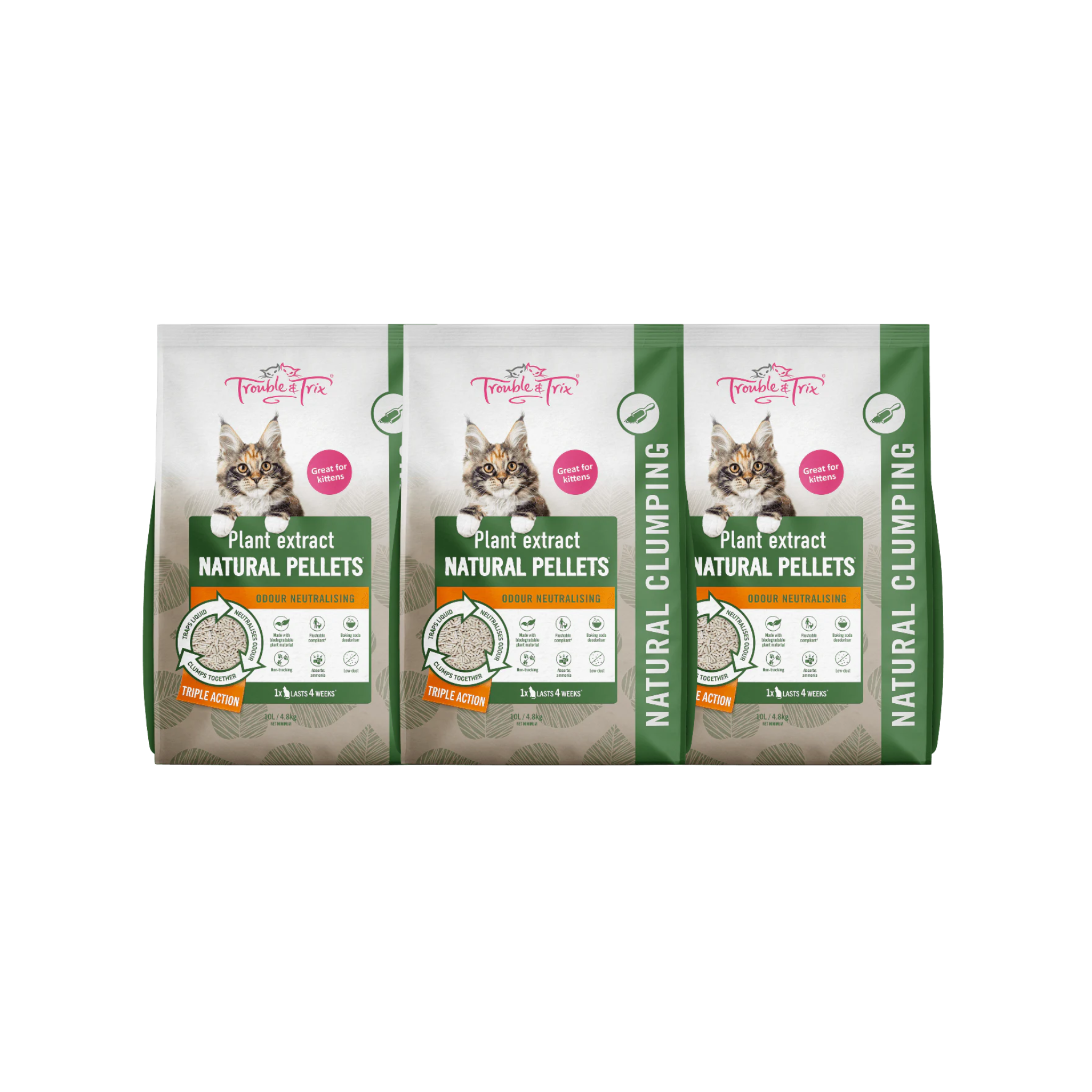 Trouble and Trix Plant Natural Scent Extract Natural Pellet Cat Litter 10L