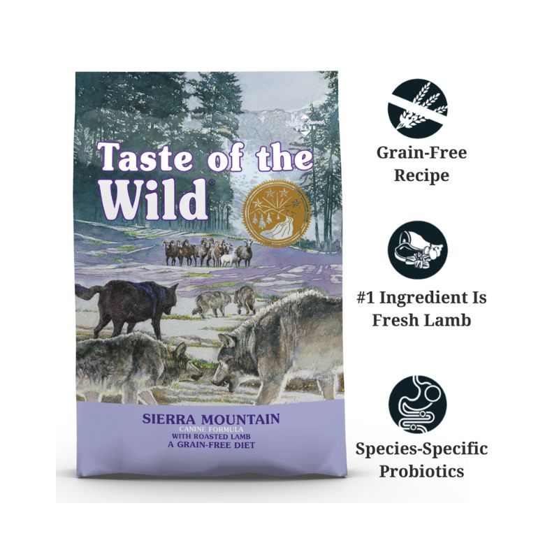 Taste of the Wild Sierra Mountain Grain Free Roasted Lamb Dry Dog Food 12.2KG features