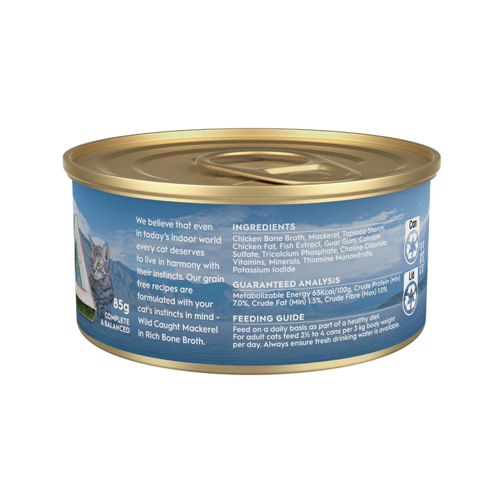 Trilogy adult cat wet food mackerel in rich bone broth grain free 85g back