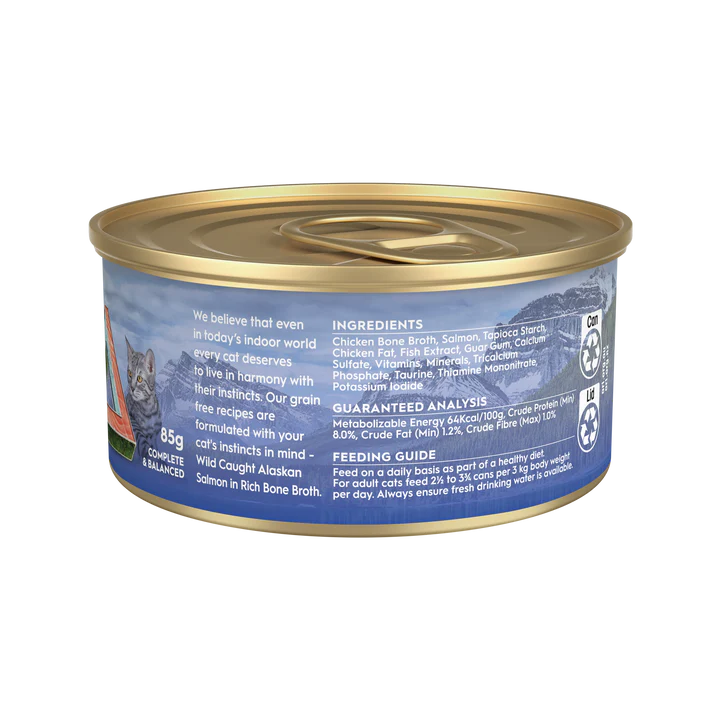 Trilogy adult cat wet food alaskan salmon in rich bone broth back