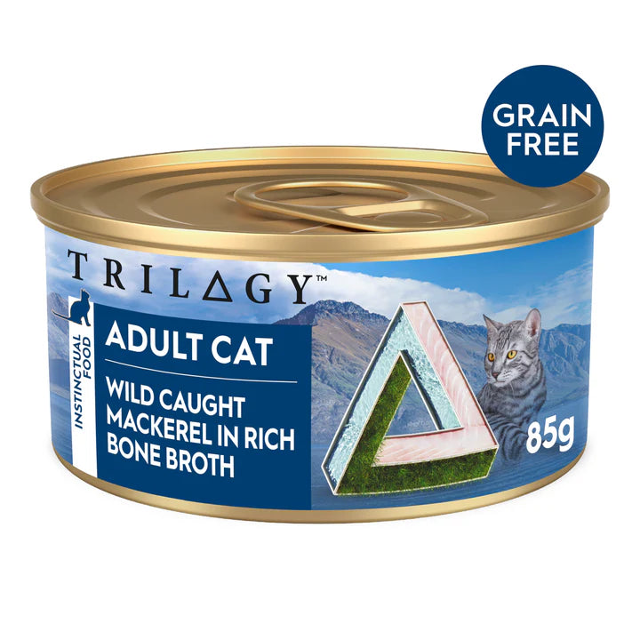 Trilogy adult cat wet food mackerel in rich bone broth grain free 85g