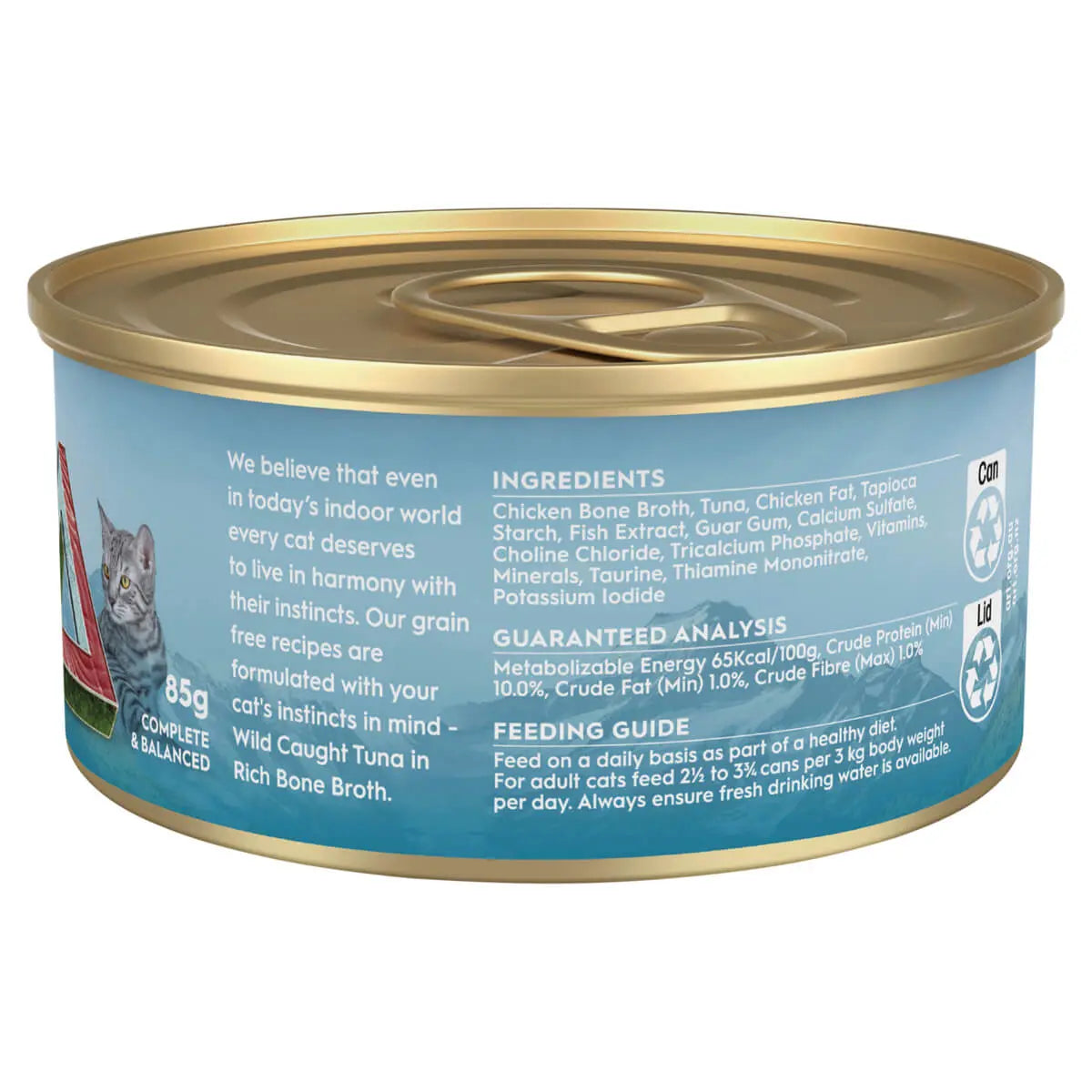 Trilogy adult cat wet food tuna in rich bone broth grain free 85g back