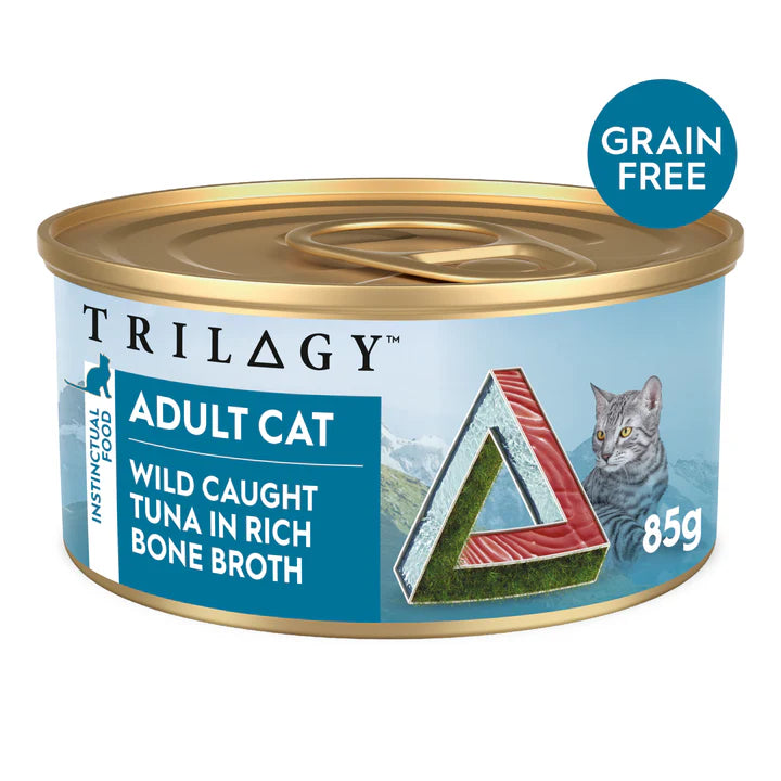 Trilogy grain free adult cat wet food tuna in rich bone broth 85g front 