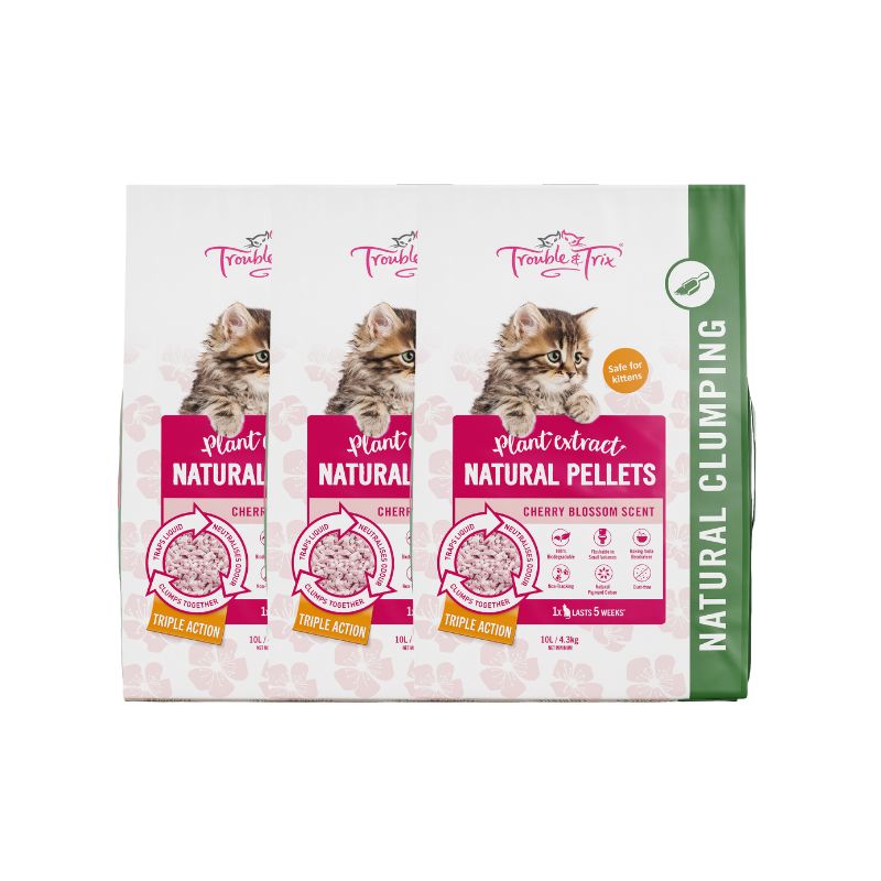 Trouble and Trix Natural Cherry Blossom Cat Litter 10L x 3 Bags