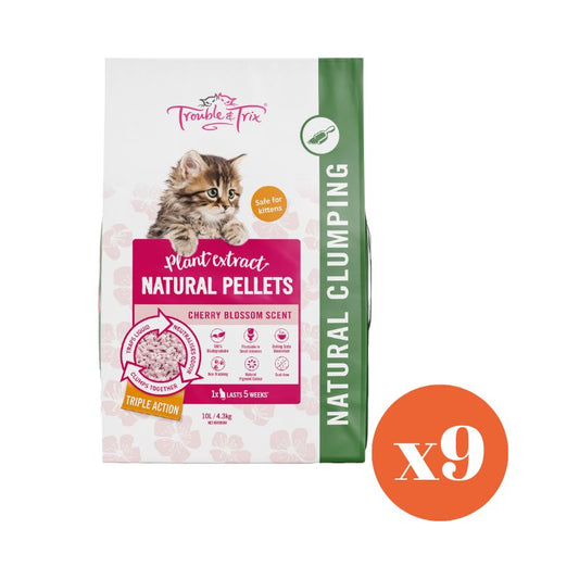 Trouble and Trix Natural Cherry Blossom Cat Litter 10L x 9 Bags *FOR NSW,SA,QLD,ACT METRO AREA ONLY*