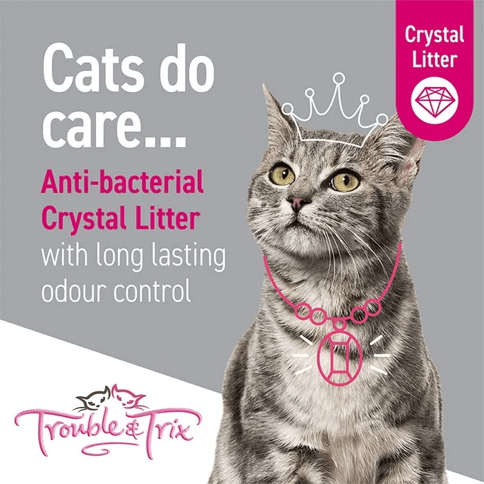 Trouble and Trix AntiBac Crystal Cat Litter 15L image with a cat