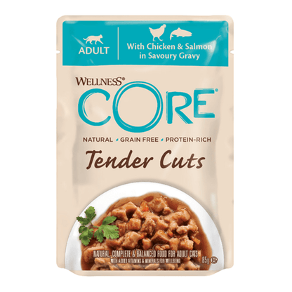 WELLNESS Core Tender Cuts With Chicken And Salmon In Savoury Gravy Wet Cat Food 85g