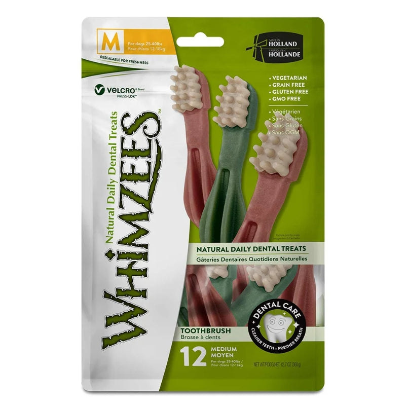 WHIMZEES Dental Treats Medium Toothbrush Value Bag 12'S
