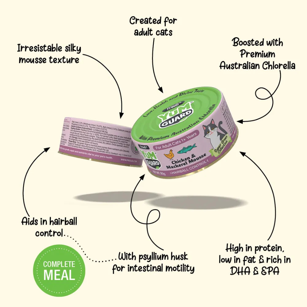YUMGUARD Hairball Control Chicken & Mackerel Adult Wet Cat Food features
