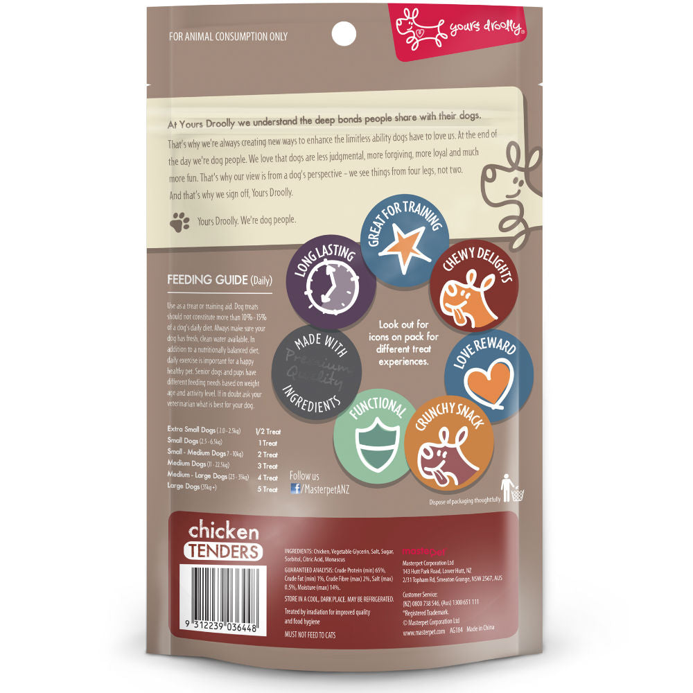 Yours Droolly Chicken Tender Dog Treats back of packaging