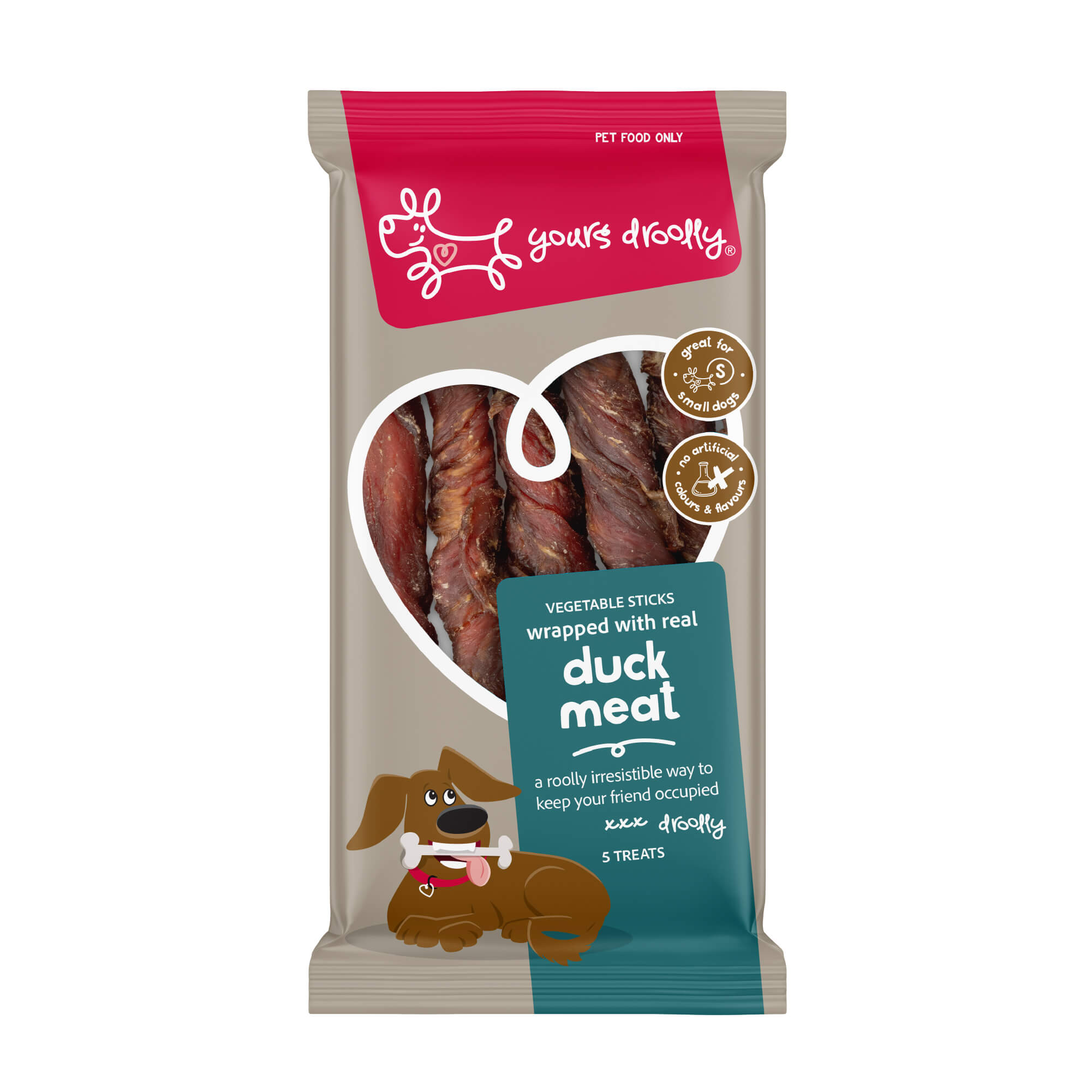 Yours Droolly Duck Wrapped Sticks Dog Treat small 5 pack