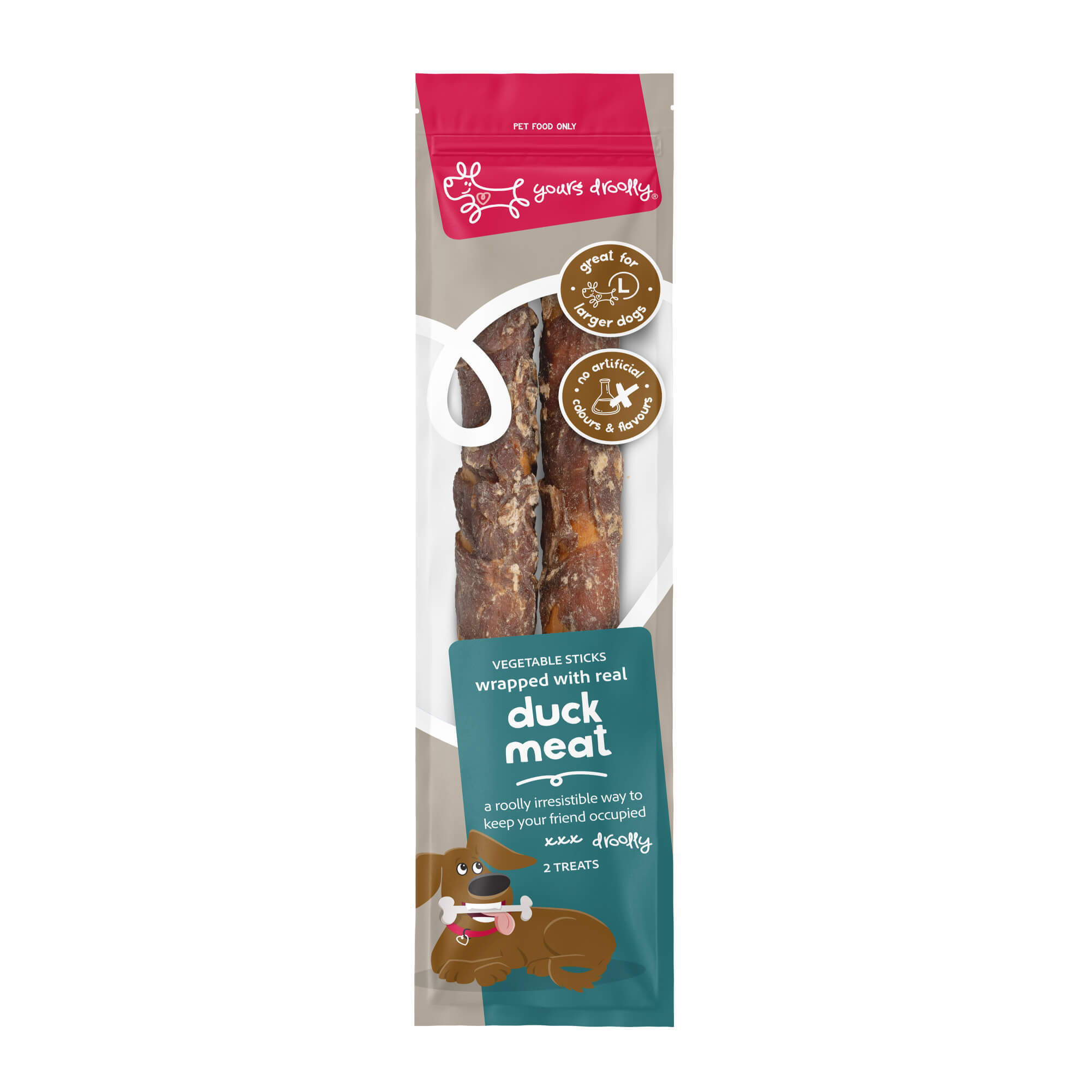 Yours Droolly Duck Wrapped Sticks Dog Treat large two pack