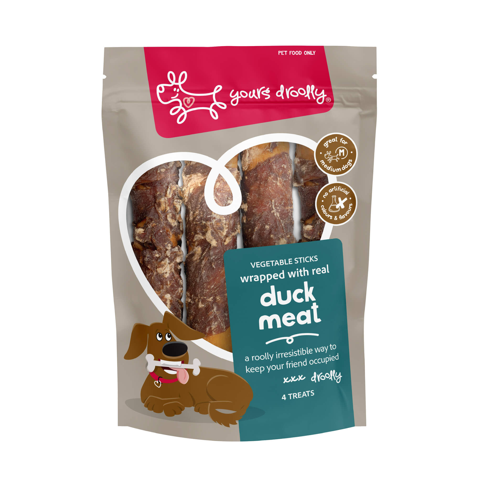 Yours Droolly Duck Wrapped Sticks Dog Treat medium 4 packs