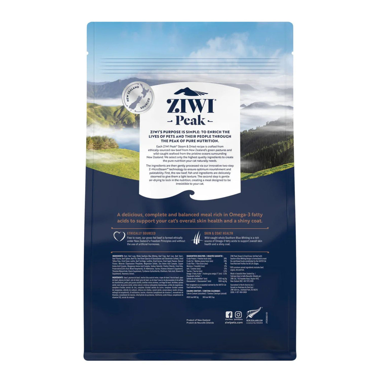 Ziwi Peak Steam and Dried Grass Fed Beef with Southern Blue Whiting Dry Cat Food back