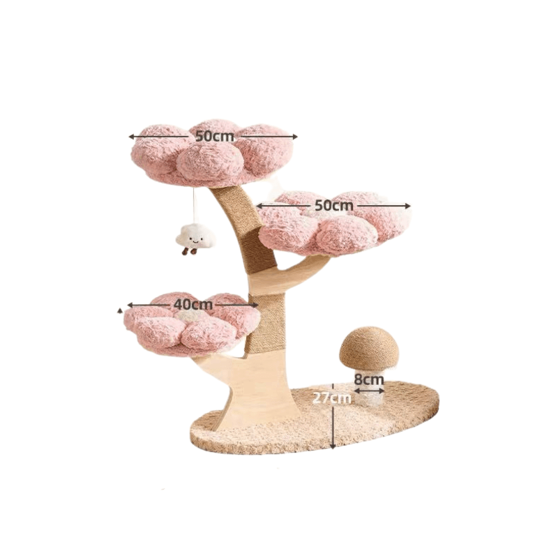 ADS Pet Flower Series pink 3-tier cat tree dimensions with plush flower beds and sisal scratching post