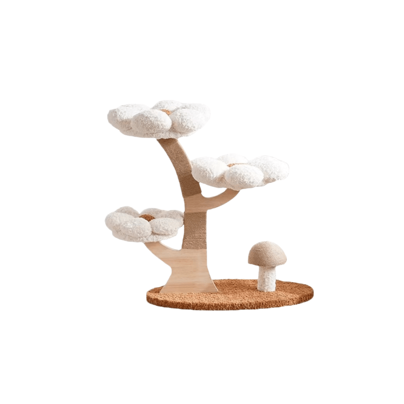 ADS Pet Flower Series white 3-tier cat tree with plush flower beds and sisal scratching post