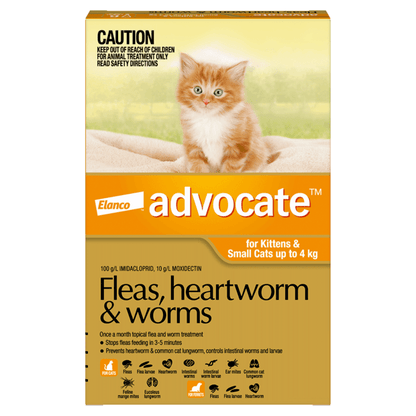 advocate flea and worm small orange under 4kg 6 pack