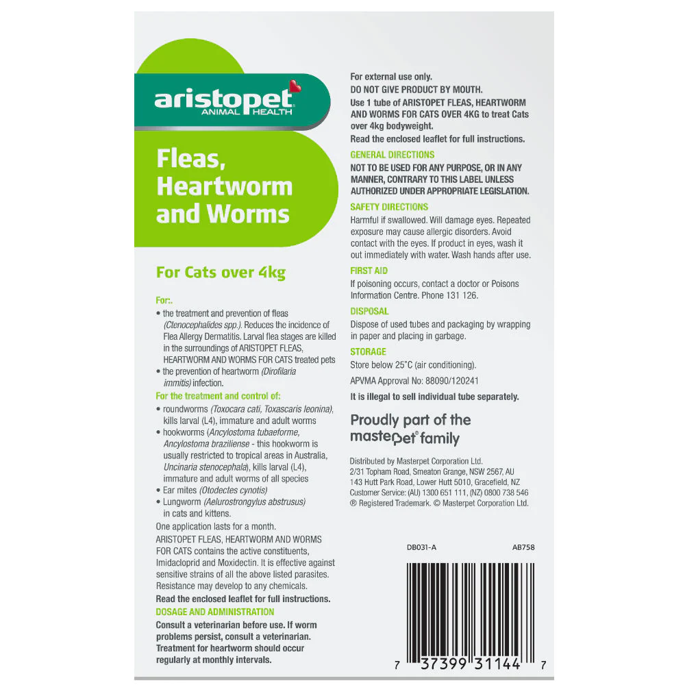 Aristopet Spot Treatment For Cats Over 4KG 6 Pack back